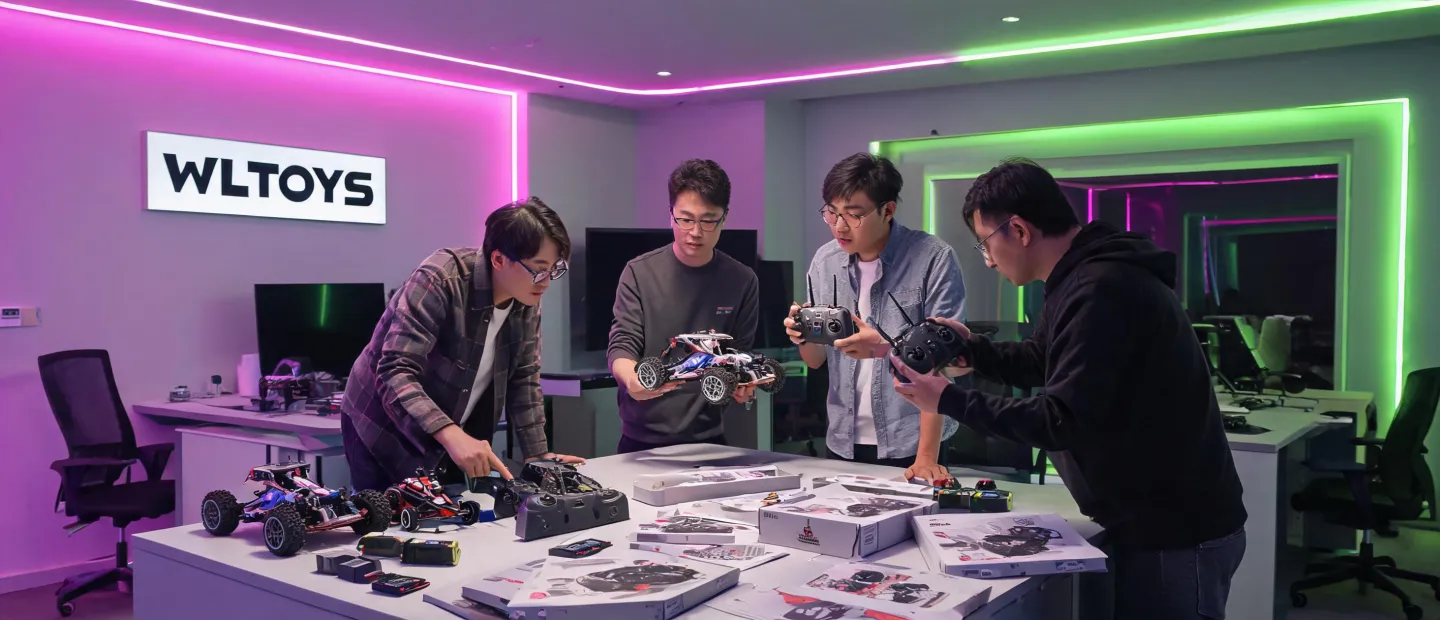 Wltoys team reviewing RC toy prototypes