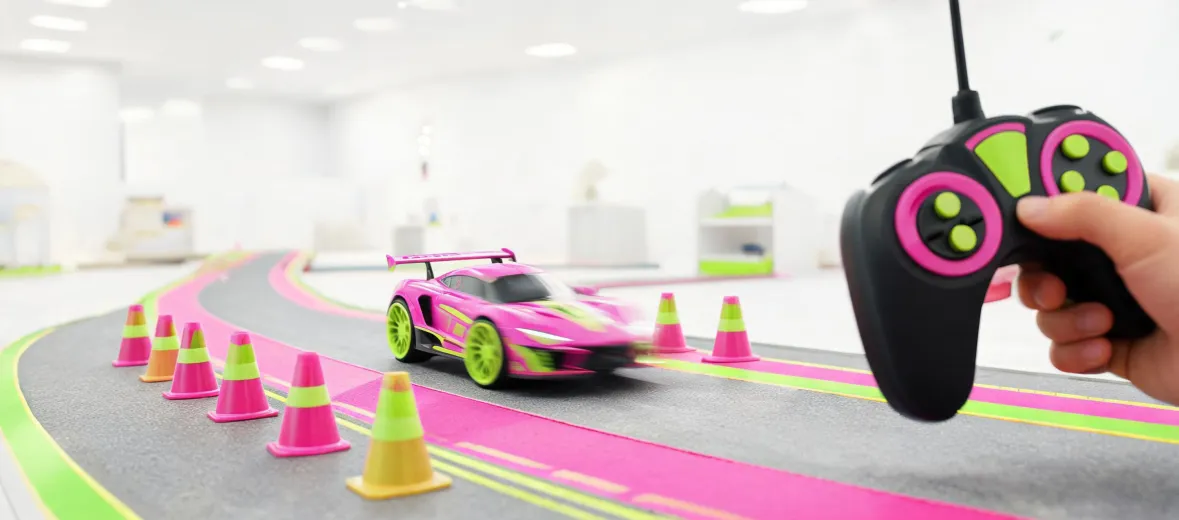 RC car stability testing on a toy track